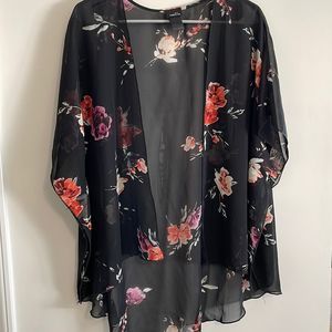 Rue 21 Sheer Black Floral Kimono